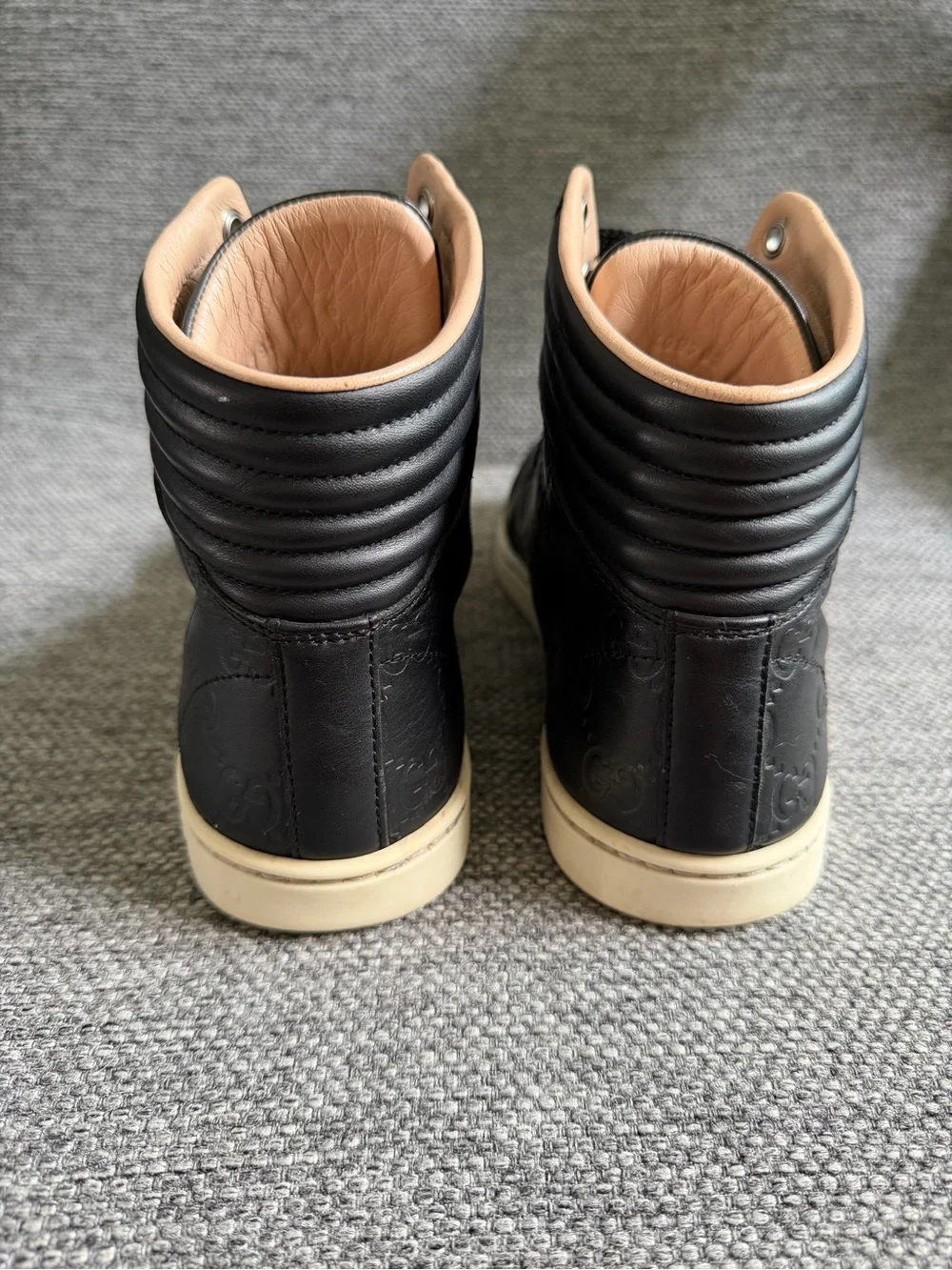 Gucci Black Embossed Leather High-Top Sneakers with Cream Sole